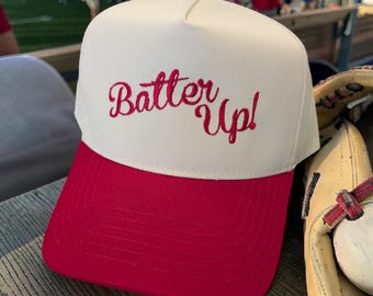 Embroidered Two Tone Canvas Batter Up Baseball Mom Hat - Outdoor Saturday Tailgating Gift