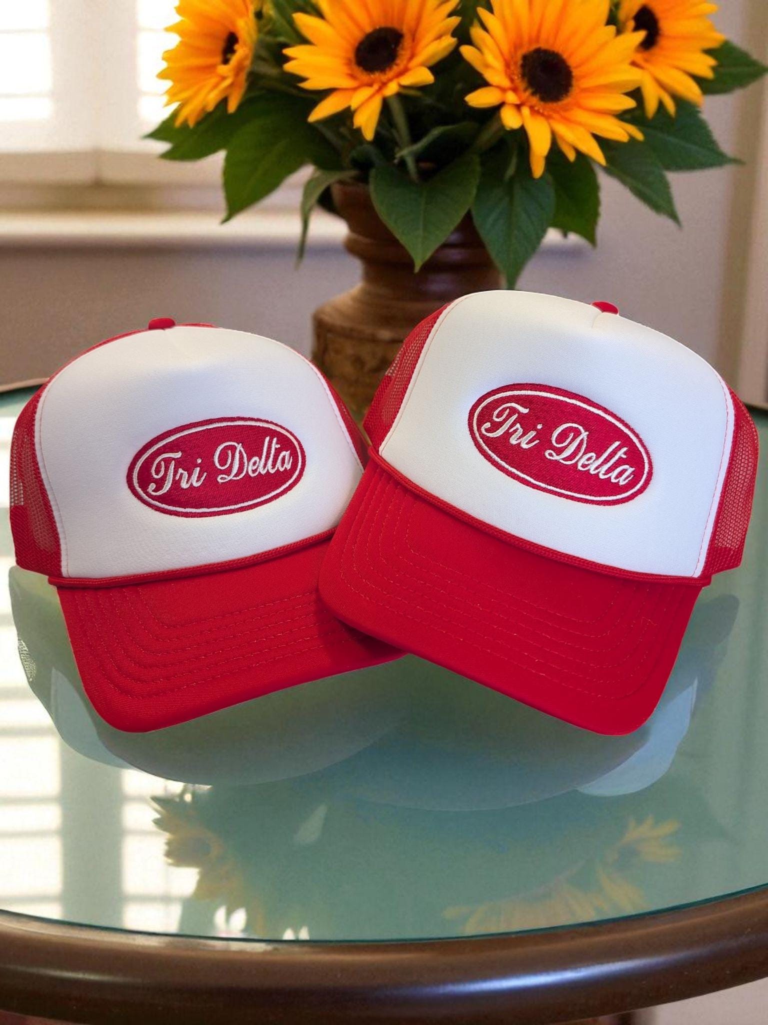 Custom Embroidered Foam Trucker Hat - Oval Script Personalized Greek Gift - Big Little Gifts - Sorority Gift Basket Stuffer- Otto Dupe