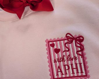 Custom Embroidered Sorority Sweatshirt – Bow & Stamp Design