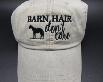 Embroidered BARN HAIR Don't Care Baseball Hat with Horse - Custom Farm Apparel Gift