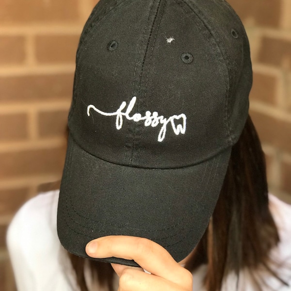 Gorro bordado con escritura a mano Flossy - Ropa de higiene dental - Gorro dental - Ropa Dental Babe para el Día de la Madre