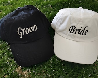 Embroidered Bride and Groom Hats - Custom Wedding Honeymoon Gifts - Outdoor Beach Bachelor Bachelorette Personalized Cap
