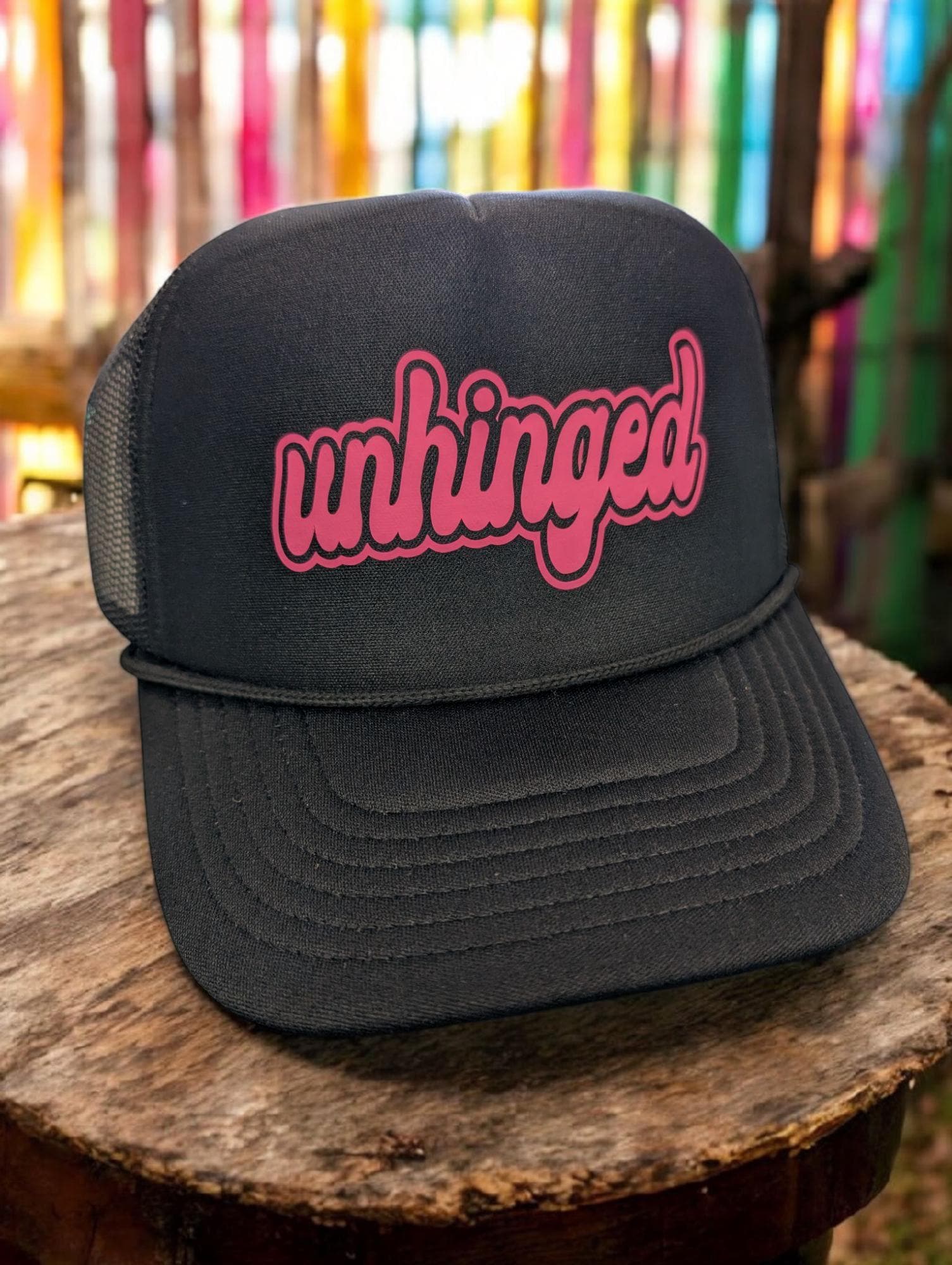 UNHINGED Black with lime green text Trucker Hat Limewire Unisex Trucker Hat Green Snapback Funny 90s Music  main image 3