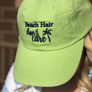 Embroidered Beach Hair Don&#39;t Care Baseball Hat- Spring Break Cap