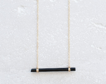 14K Gold Black Tourmaline Necklace, Raw Tourmaline Necklace, 14K Gold Raw Crystal Necklace, Tourmaline Bar Necklace, Raw Black Tourmaline