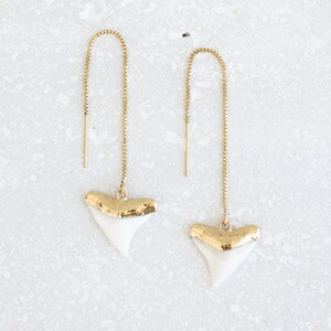 Shark Tooth Threader Earrings, Gold Shark Tooth Threader Earrings, White Shark Tooth Threader Earrings, White Shark Tooth Earrings