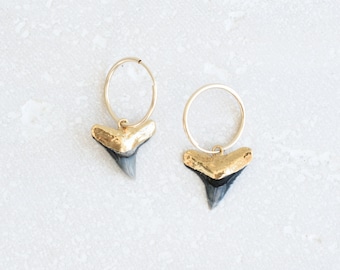 Island Flirt Hoops - Tiny Gold Hoops - Shark Tooth Earrings - Shark Tooth Hoops - Gold Hoop Earrings - Small Gold Hoops - Gold Dipped