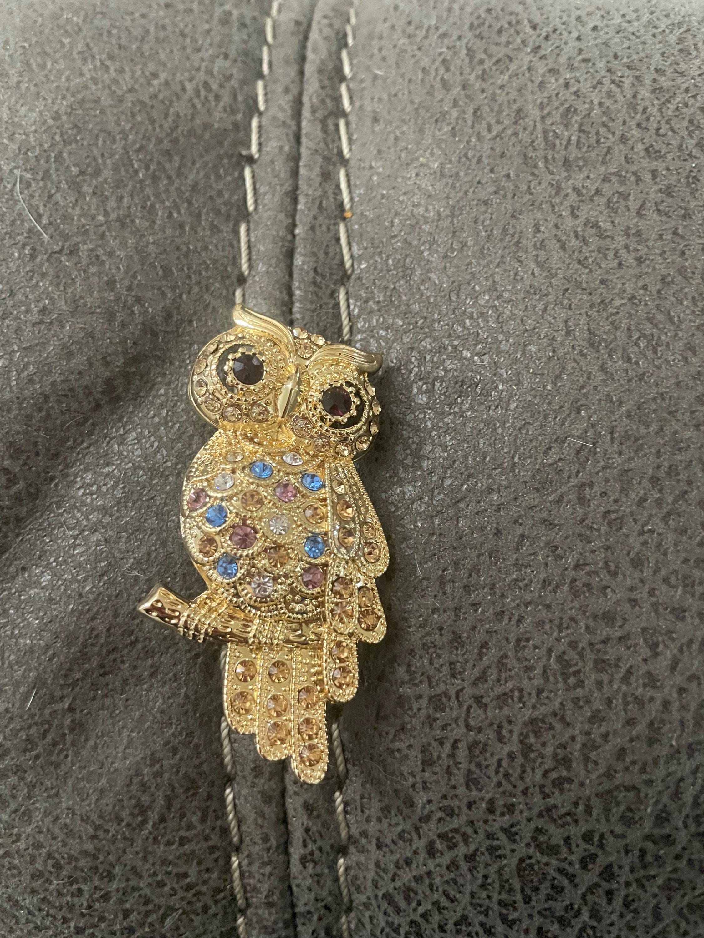 Owl Monet Pastel 2&rdquo; rhinestone brooch in gold tone metal