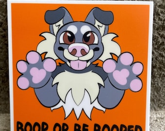 Boop or be Booped Grey Dog Furry Pride Sticker, Spooky Style, Halloween Decal
