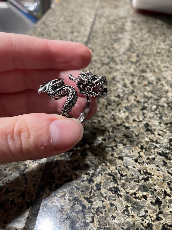 Silver Tone Oriental Dragon Ring - image 1