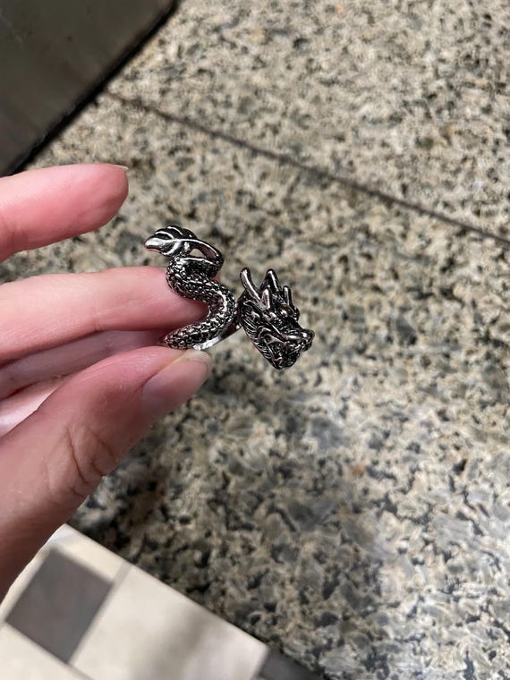 Silver Tone Oriental Dragon Ring - image 6