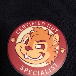 circle sticker with cartoon squirrel and funny text