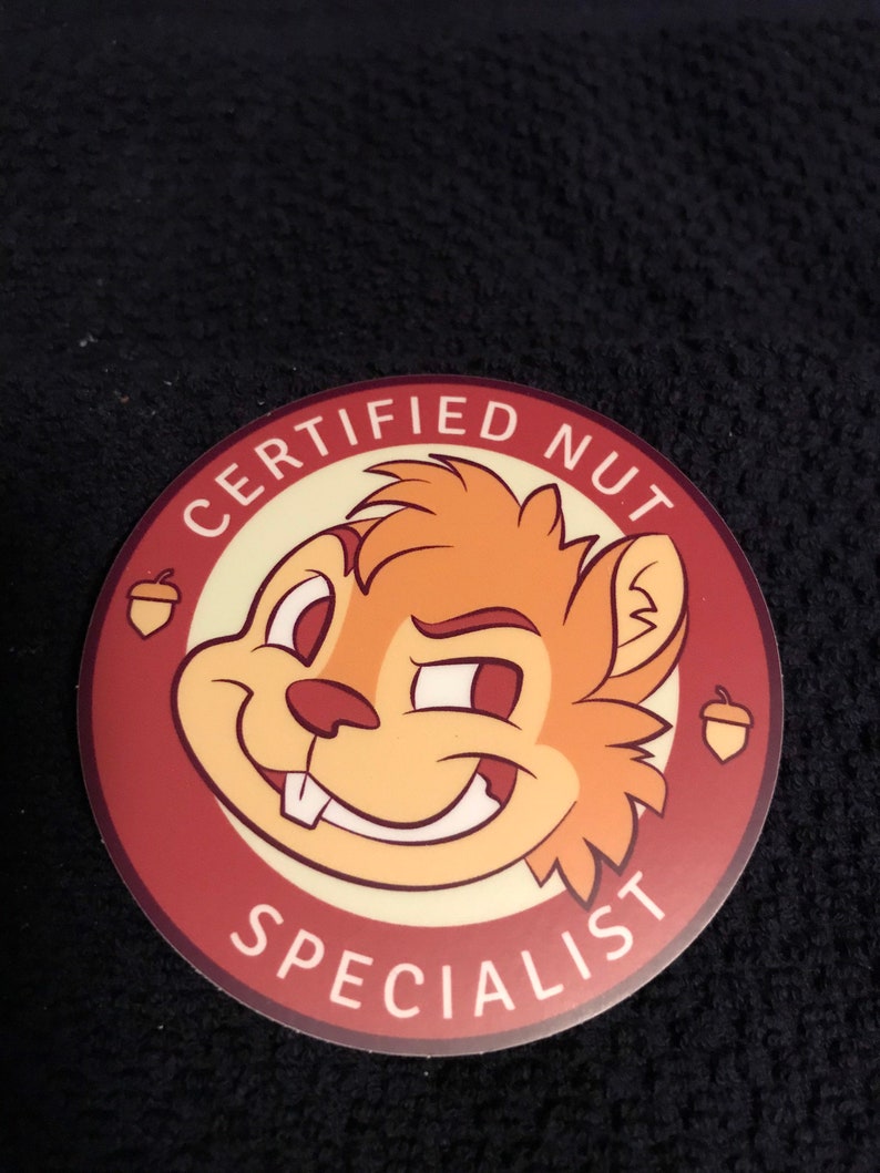 circle sticker with cartoon squirrel and funny text
