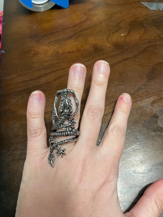 Silver Tone Long Dragon Ring - image 1