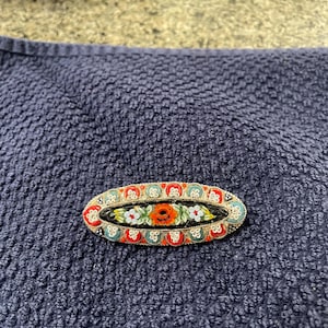 Victorian Vintage Micro Mosaic Pin with Floral Design