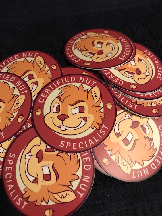 Certified Nut Specialist, Funny Furry Fandom Circle Sticker, Waterproof Squirrel Decal, 3 Inches
