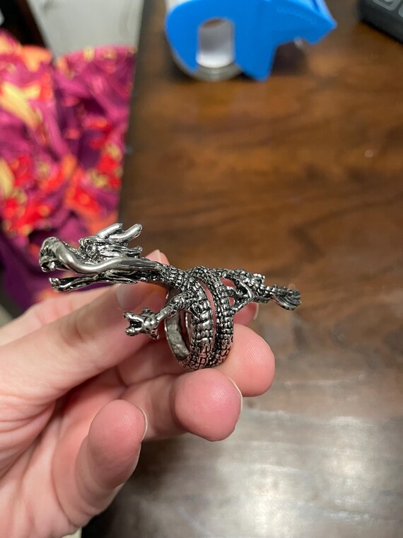 Silver Tone Long Dragon Ring - image 3