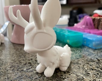 Chibi Jackalope Sculpture, 3D Printed Kawaii Figure