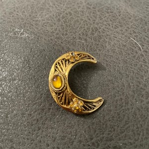 Vintage Crescent Moon Pin with Stones