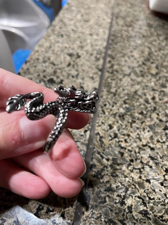 Silver Tone Oriental Dragon Ring - image 5