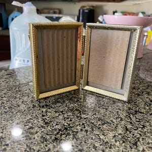 Vintage Mini Brass  Bi-Fold Frame - Holds 2.5x3.5&quot; Photo