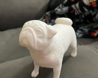 陶器製パグの置物 - 手描きのミニチュア犬、子鹿色または黒色の子犬の