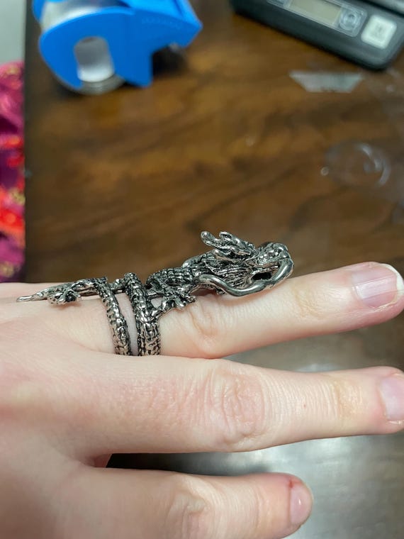 Silver Tone Long Dragon Ring - image 4