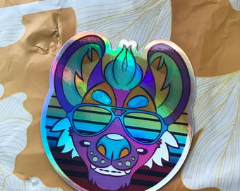 Vaporwave African Painted Wild Dog Holographic Sticker, Furry Fandom Decal
