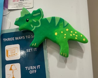 Handmade Polymer Clay Dinosaur Magnet: Brontosaurus, Triceratops, Stegosaurus