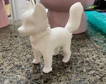 Chibi Wolf, Sculpture, 3D Printed Kawaii Figure, PLA Plastic