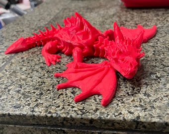 Red Skeleton Articulated Dragon —  3D Printed PLA
