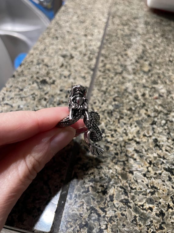 Silver Tone Oriental Dragon Ring - image 4