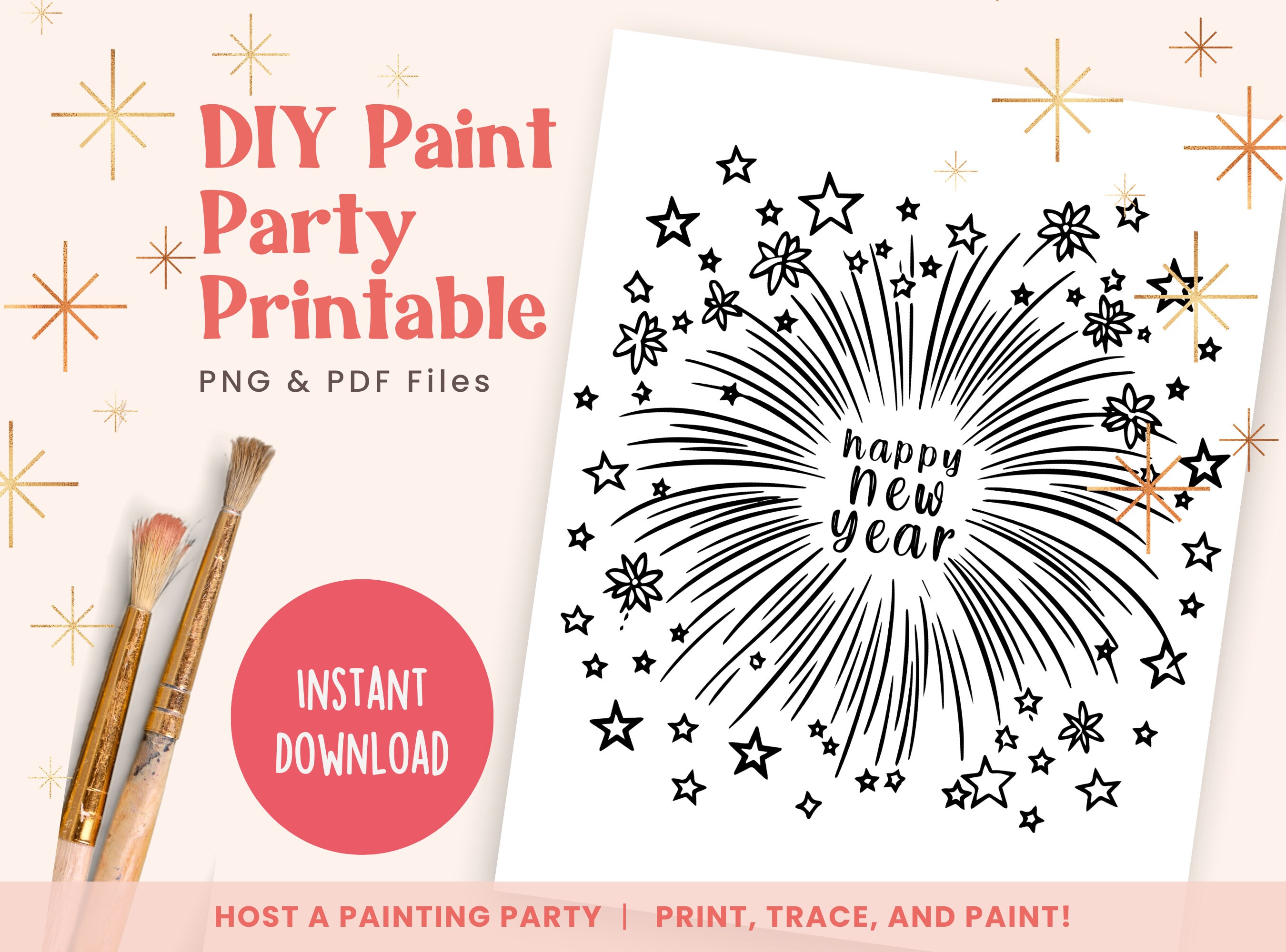 Fireworks Template.pdf Paint Party Template, New Year Fireworks, Printable Canvas for Adult ...