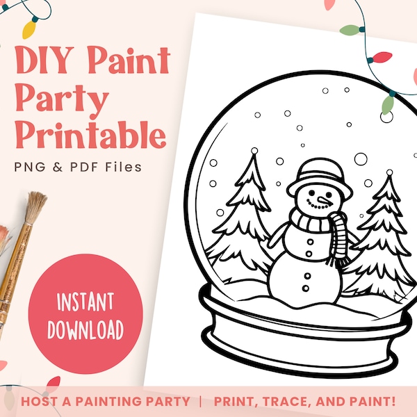 DIY Paint Party Template, Snow Globe Snowman, Printable Canvas for Christmas Art Party, Ladies Night, Birthday | PNG, PDF | Instant Download