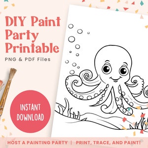 Octopus, DIY Paint Party Templates, Printable Canvas Art for Painting Party, Kids Birthday, Art Party, Sea | PNG, PDF | Instant Download