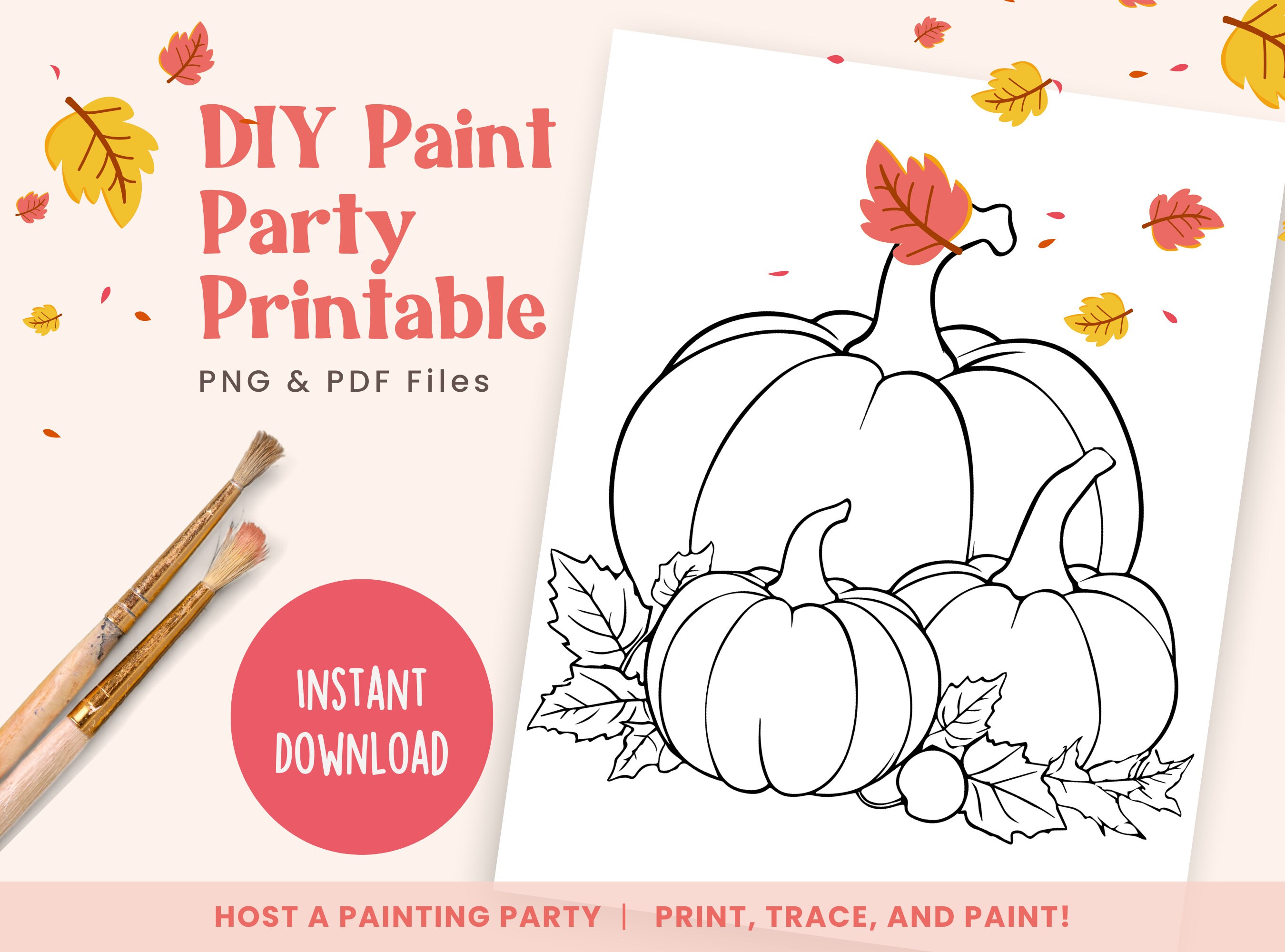 3 Pumpkins, DIY Paint Party Templates, Printable Canvas Art for Ladies