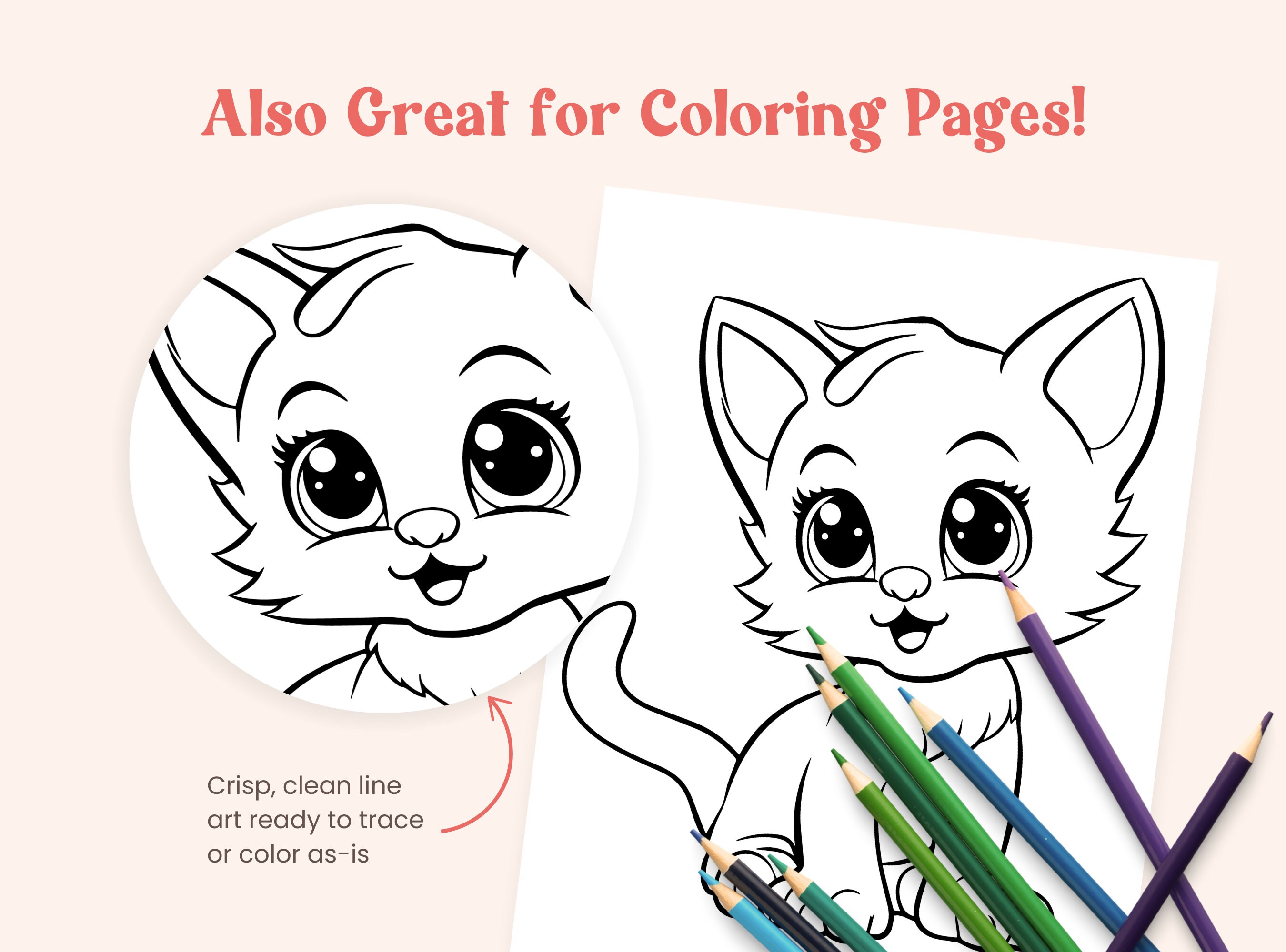DIY Paint Party Template, Cute Kitten, Printable Canvas Art for Kids ...