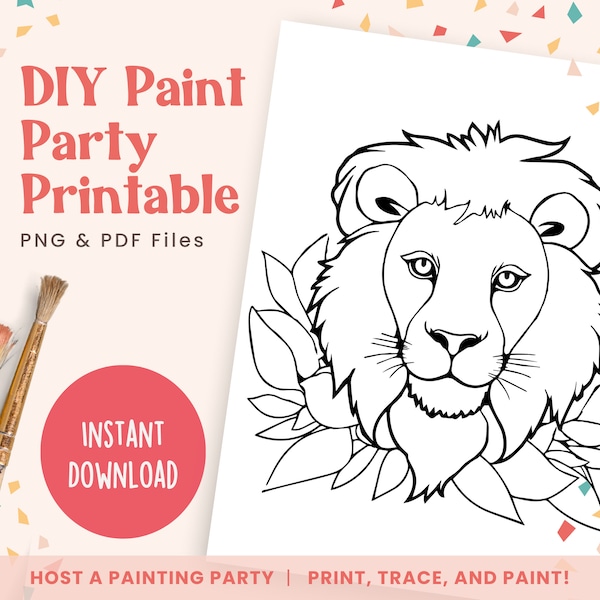 DIY Paint Party Template, King Lion, Printable Canvas Art for Kids Party, Birthday, or Paint Party Sip Events | PNG, PDF | Instant Download