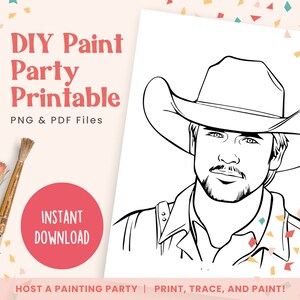 DIY Paint Party Template, Handsome Cowboy in Hat, Printable Canvas Art for Ladies Night or Paint Party Events | PNG, PDF | Instant Download