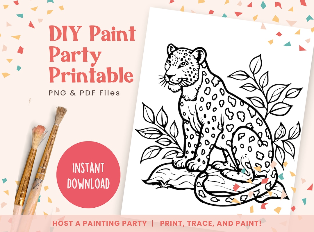 Cheetah, DIY Paint Party Template Kit, Printable Canvas Art for Adult ...
