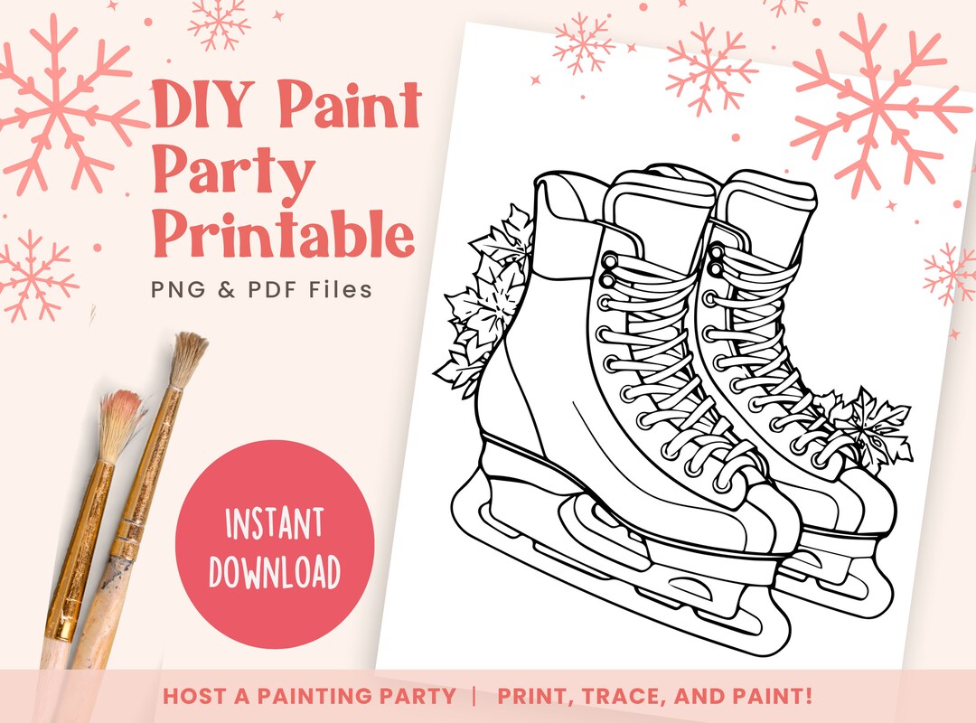 DIY Paint Party Template, Ice Skates, Printable Canvas Art, Winter ...
