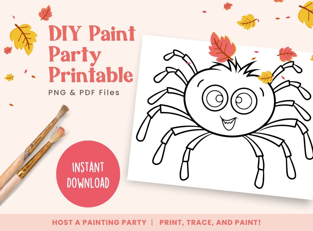 DIY Paint Party Template, Spooky Spider, Printable Canvas Art for Fall ...
