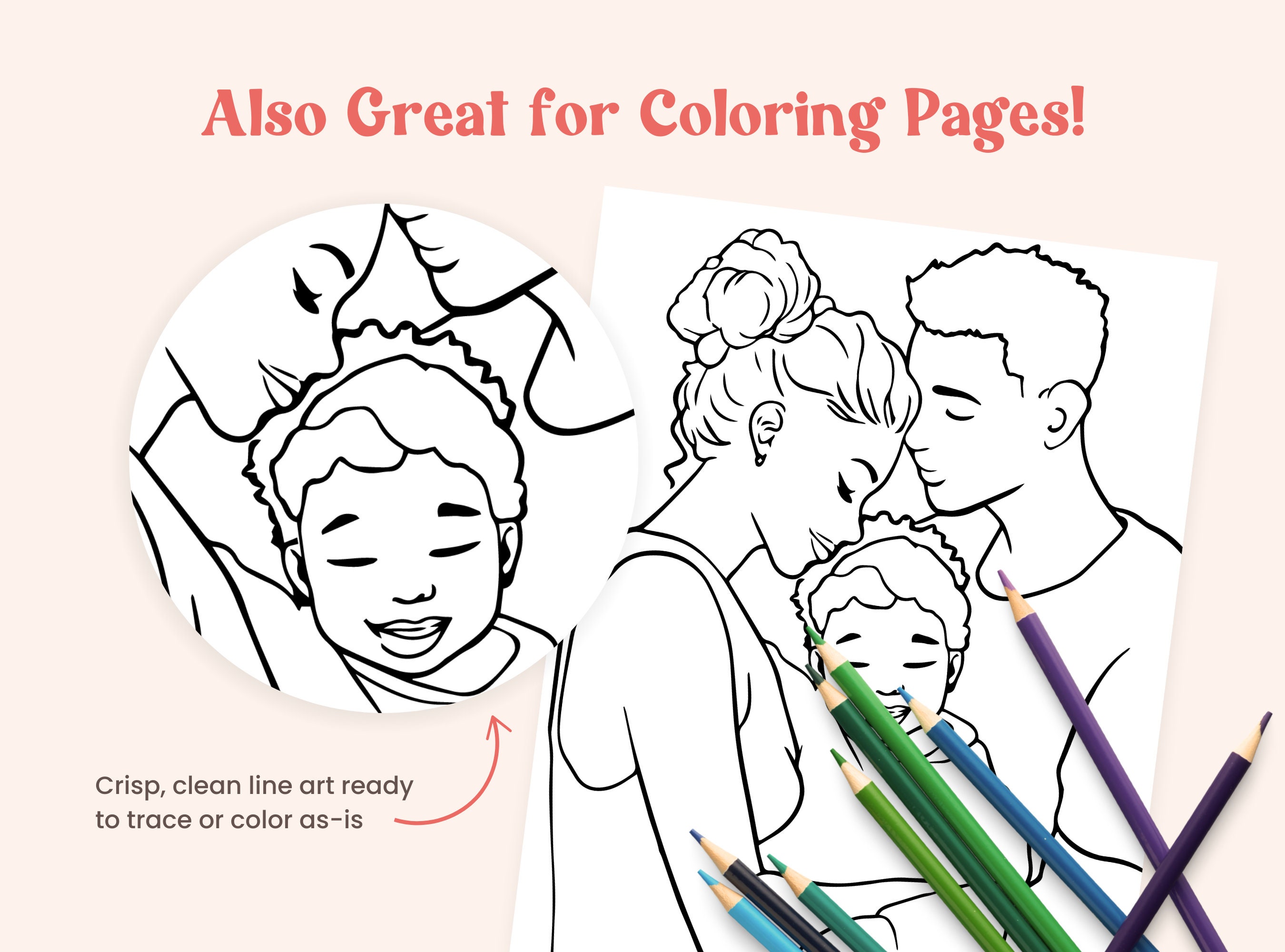 DIY Paint Party Template, Mom Dad and Baby Art, Printable Canvas Art ...