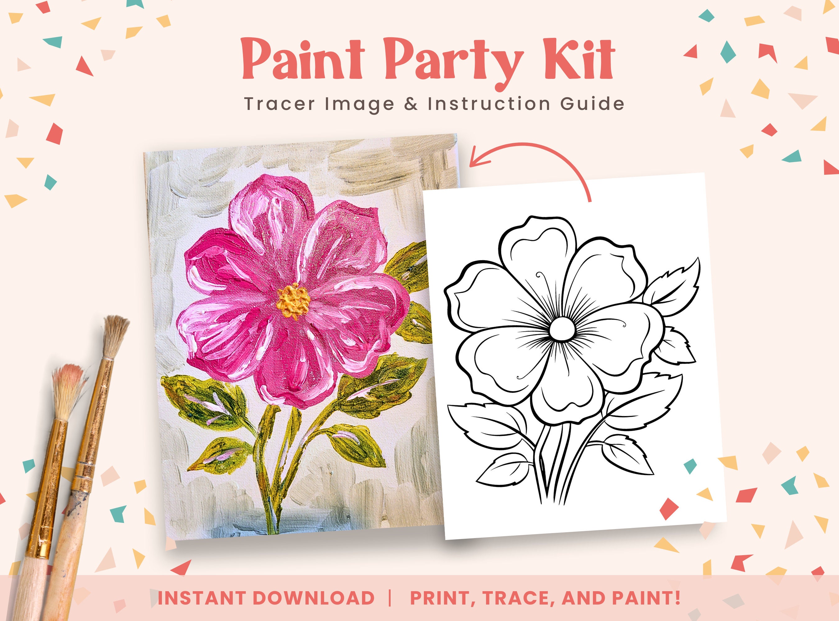 Spring Flower, DIY Paint Party Template, Tracer Kit, Printable Canvas ...