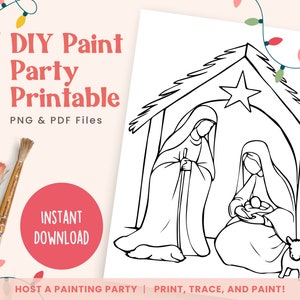 DIY Paint Party Template, Nativity Scene, Jesus Birth, Printable Canvas for Christmas Paint Party, Religious | PNG, PDF | Instant Download