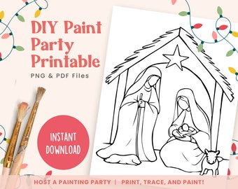 DIY Paint Party Template, Nativity Scene, Jesus Birth, Printable Canvas for Christmas Paint Party, Religious | PNG, PDF | Instant Download