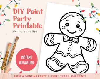 DIY Paint Party Template, Gingerbread Man, Printable Canvas for Christmas Paint Party, Ladies Night, Birthday | PNG, PDF | Instant Download