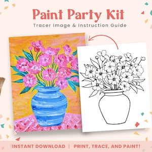 Frühlings Blumenvase, Paint Party Vorlage, druckbare Leinwandkunst für Ladies Night, Geburtstag, Paint Party Events | PNG, PDF | Sofort Download