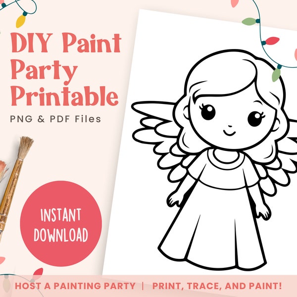 DIY Paint Party Template, Christmas Angel, Printable Canvas for Christmas Paint Party, Ladies Night, Birthday | PNG, PDF | Instant Download