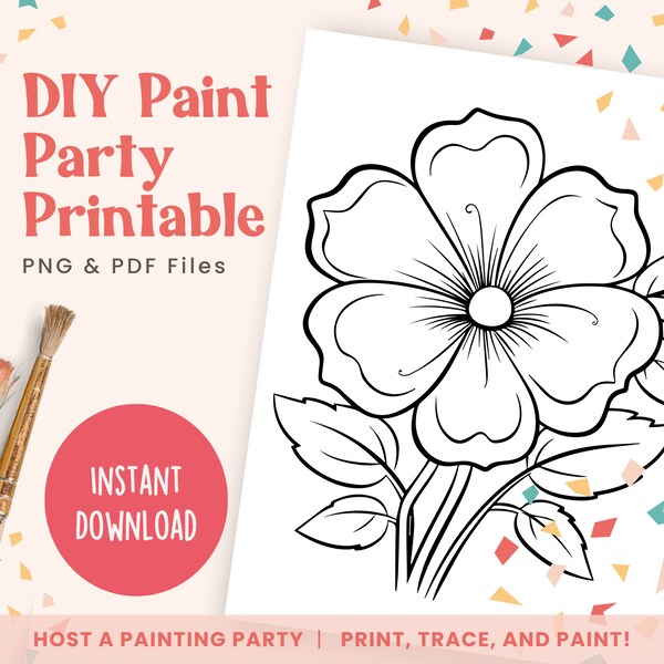 Spring Flower, DIY Paint Party Template, Printable Canvas Art for Ladies Night, Birthday, or Paint Party Event | PNG, PDF | Instant Download